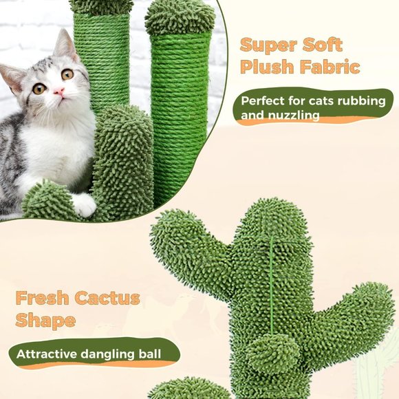 Cat Scratching Post Cactus Cat Scratcher Featuring with 3 Scratching Poles - Picture 4 of 6